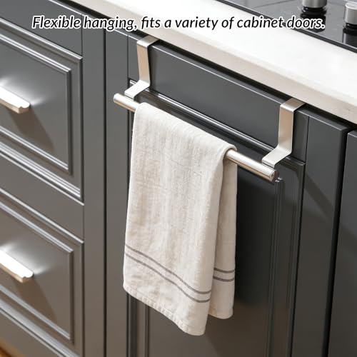 Stainless Steel Over Cabinet Door Towel Rack - Over The Door Hooks Kitchen Bathroom Towel Bar Holders for Cabinet Cupboard Doors, Universal Fit (2 Packs) by PRINKROOMY - Used condition - Image 5
