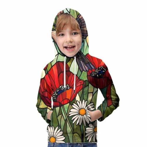 Pull-over enfant imprimé 3D avec sweat à capuche colibri fleurs
