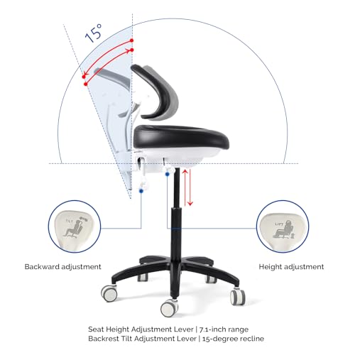 Image of JMU Dental Chair with Back Rest for Medical Clinic Lab, Black | Adjustable Height Dentist Chair, 350lbs Load Capacity, Microfiber Leather