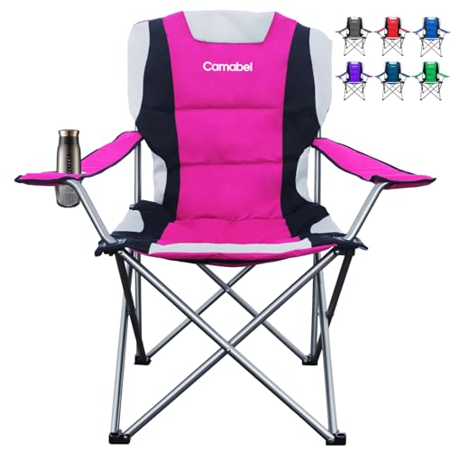 Camabel Folding Camping Chairs 400lbs Oversized Outdoor Collapsible Lawn Chair Padded Sports Portable Lightweight Chairs for Beach Hiking Fishing Picnics with Cup Holder Hanami Pink