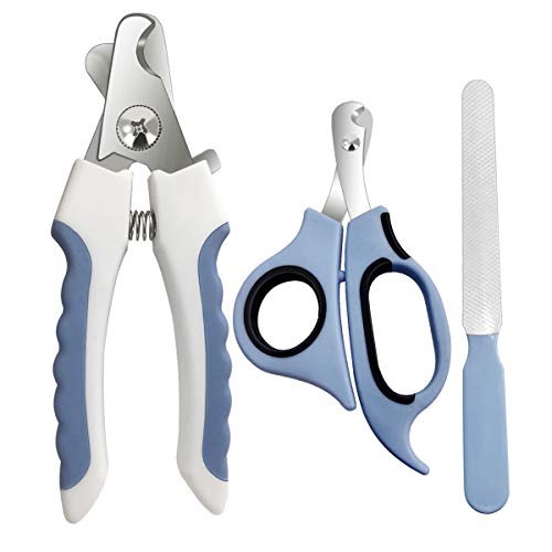 LDJZON Pet Nail Clippers and Trimmers Set Safety Guard to Avoid Over Cutting Razor Sharp Blades Grooming Tool for All Small Large Dog Cat Blue