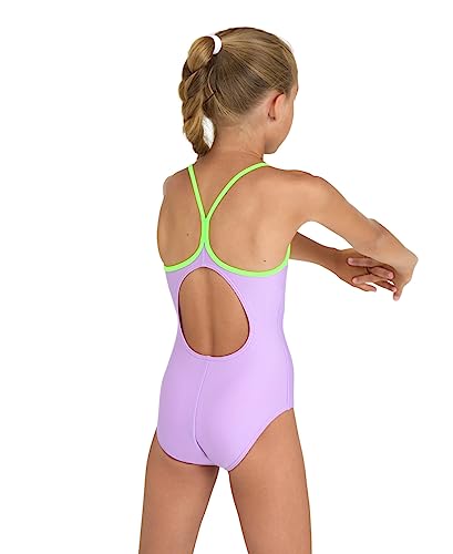 Image of Arena Girls' Feel Solid Light Drop Back Swimsuit Thin Straps Stretchy One Piece Kids Bathing Suit