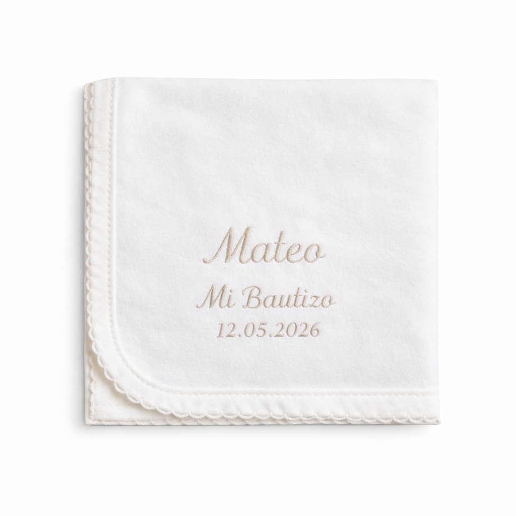 Personalized Baby Cloth Diaper with Embroidered Name – White Cotton Diaper with Piqué Trim – Name, Date & Motif Embroidery | Personalized Gift for Newborn, Christening & Baby Shower