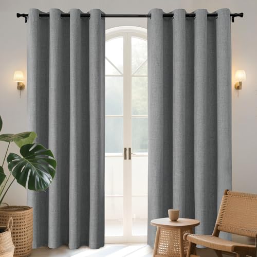 Image of Joydeco Light Grey Blackout Curtains 84 Inches Long, Curtains 84 Inch Length 1 Panel for Bedroom, Thermal Insulated Linen Black Out Curtains with Grommets(100x84, Light Grey)