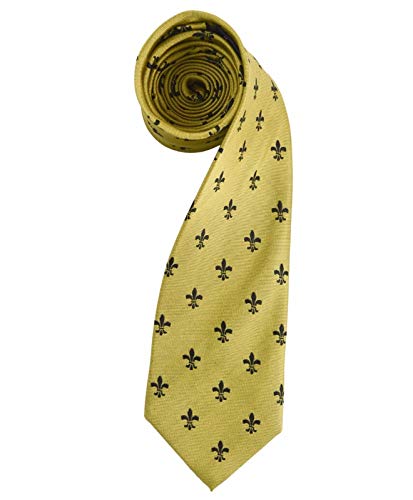 Men s French Fleur de Lis Symbol Designer Novelty Tie Necktie (Gold & Black)