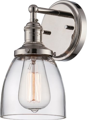 Image of Nuvo Lighting 60 /5414 Vintage Incandescent One Light Wall Sconce Cone Clear Glass Polished Nickel
