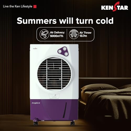 Image of Kenstar Aeroglide HC 80 Air Coolerfor Home|For Larger Room|BIG ICE Chamber|Anti-Bacterial Honeycomb Pads|High-Speed |Invertor ready|50Ft Air Throw|1-Yr Product Warranty|White & Purple