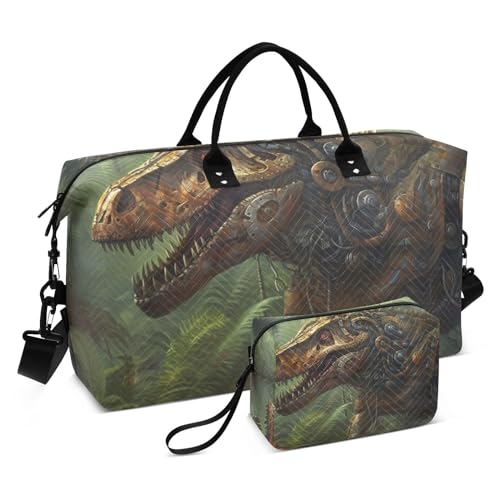 Large Travel Duffel Bag, Dinosaur Cyberpunk Sports Tote Gym Bag, Shoulder Weekender Overnight Bag for Women Men, Carry On Luggage with Toiletry Bags