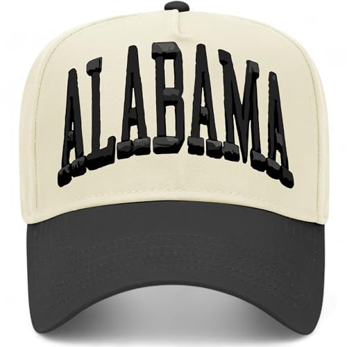 Alabama Collegiate Vintage Trucker Hat | AL | Premium Adjustable Snapback Baseball Hat for Men & Women (US, Alpha, One Size, Black/Natural)