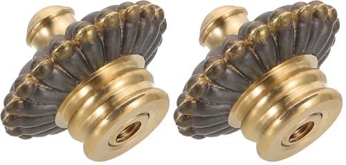 Image of PATIKIL 38 x 30mm Lamp Finials Caps Knob, 1 Set Solid Brass Lamp Shade Top Decoration Screw Cap Nuts with Brass Reducing Adapter for Table Lamps Floor Lamps, Retro Vintage (Pack of 2)