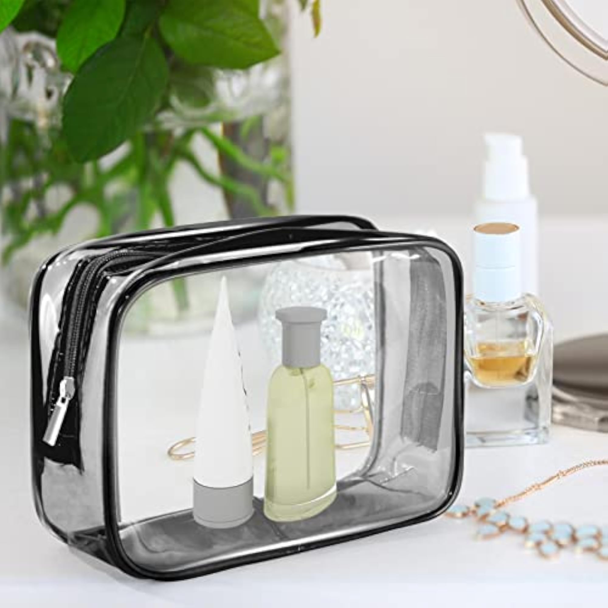 Waterproof Clear Makeup Bag, Reusable Holder, Black
