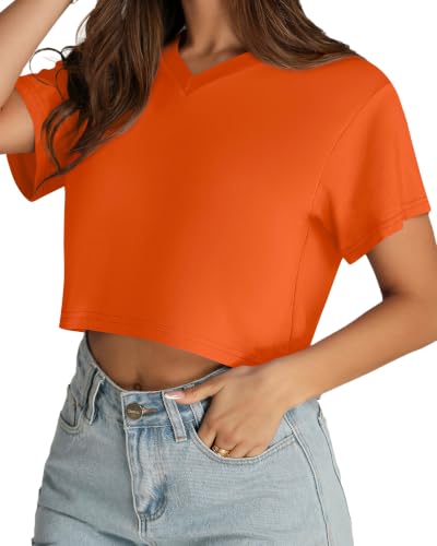 Image of Womens Crop Tops Short Sleeve V Neck Summer Cropped T Shirts Baisc Tees