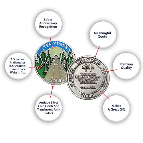 Image of The Achieve Mint 10 Years Sober Token | Ten Years Sober Chip | Non-AA Gift, Non-Religious Medallion for Men and Women Celebrating Sobriety