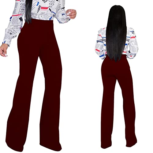 Pinsv Women's High Waisted Stretchy Bootcut Pull On Dress Pants Casual Work Pants Deep Red Xxl #TOP4