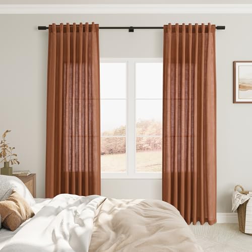 Image of Joywell Extra Long Linen Curtains 108 Inches for Living Room Terracotta