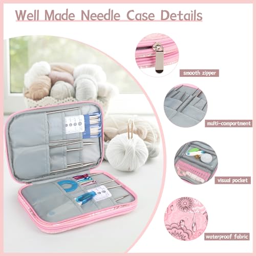 Image of Katech Knitting Needle Case - Up to 8'' Circular Needle Organizer, Portable Travel Bag with Zipper for Knitting Accessories