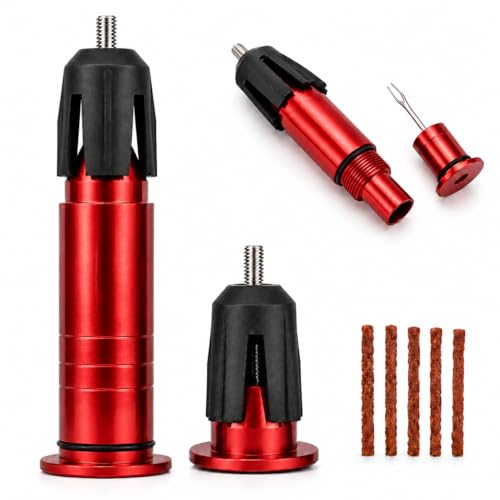 Vasip Kit de reparación de neumáticos sin cámara para bicicleta, herramienta de fijación de pinchazos con 5 tapones de neumáticos, aluminio MTB sin cámara para bicicleta de montaña, Gravel Bike y