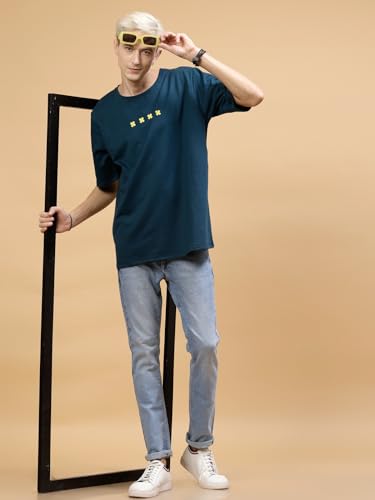 Image of Rigo Back Printed Half Sleeves Round Neck Oversized T-Shirt for Men | Drop Shoulder T-Shirt for Men | Loose Baggy Fit T-Shirt for Men