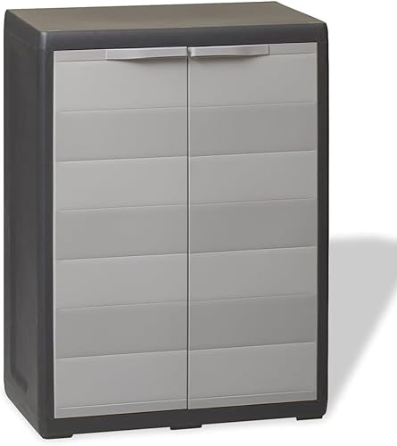 VidaXL Garden Storage Cabinet – 65x38x87cm, Lockable, With Adjustable Ventilated Shelf, Black & Grey Polypropylene