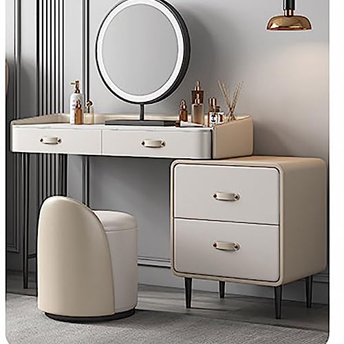 Tavolo da trucco moderno e minimalista con 3 modalità di illuminazione, design in legno massello, elegante tavolo da toeletta per donne e amanti del trucco