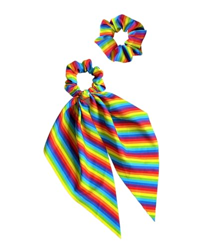 Rainbow Hair Scrunchies Striped Rainbows Ponytail Holder Pride Rainbow Hair Ring Tie JHP20 (2 Pcs-C0)