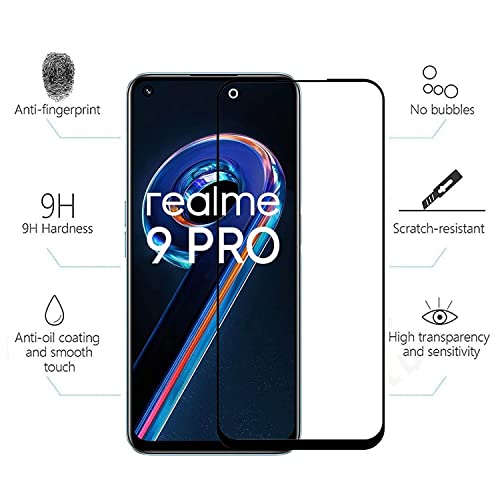 Image of Screen Protector for realme 9 Pro 5G (Black) Tempered Glass Edge-to-Edge 6D Screen Guard With Installation Kit
