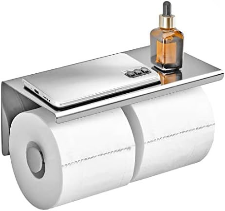 YEAVS Double Toilet Paper Holder-SUS 304 Stainless Steel Tissue Roll Rack with Phone Storage Shelf (Polished Chrome)