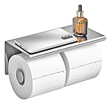 YEAVS Double Toilet Paper Holder-SUS 304 Stainless Steel Tissue Roll Rack with Phone Storage Shelf (