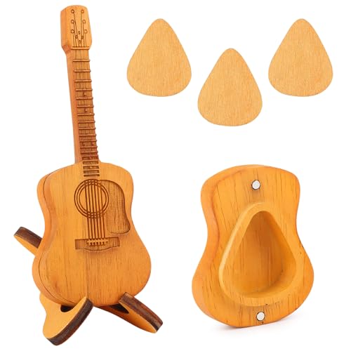 Plektren Gitarre Holz Plektrum Gitarren Plektrum Halter mit 3 Plektren Plektrum Akustikgitarre Guitasr Pick, Holz-Plektrumbox für Akustikgitarr für Akustik E Bass Gitarren Ukulelen Liebhaber