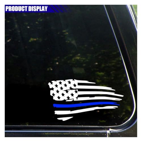 Image of American Flag Sticker Decal, Waterproof Vinyl Police Badge Decal, Thin Blue Line Sticker Support Police Law Enforcement for Cars, Trucks, Laptops, Tumblers (White&Blue)