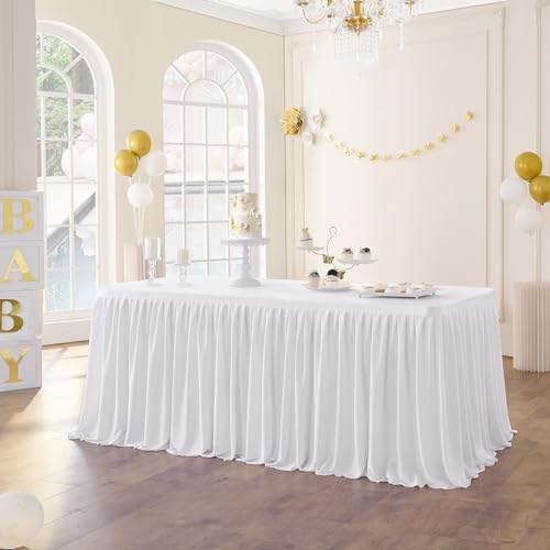 Leegleri LEEGLERI+TABLE SKIRT 168Inch Long White Polyester Table Skirt cover