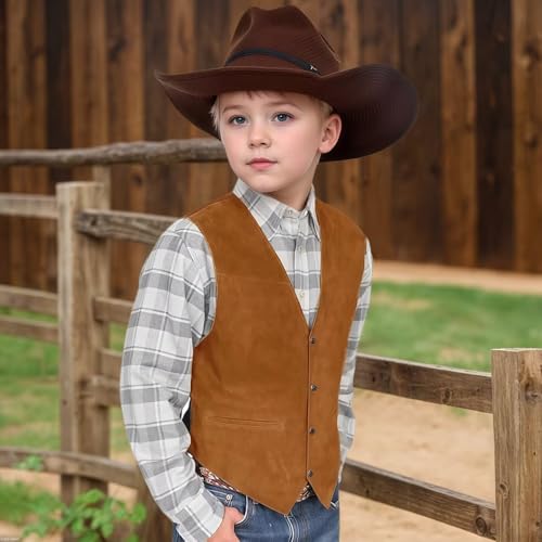 Boys Vest Leather Western Cowboy Dress Vests Vintage Suede V Neck Formal Wedding Waistcoat3