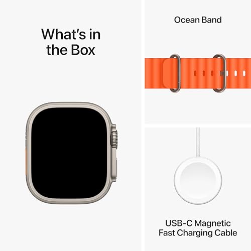 Image of Apple Watch Ultra 2 [GPS + Cellular 49mm] Smartwatch with Rugged Titanium Case & Orange Ocean Band One Size. Fitness Tracker,Precision GPS,Action Button,Extra-Long Battery Life,Bright Retina Display