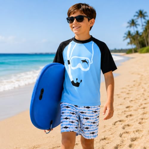 Image of iXtreme Boys Swim Set - 2 Piece Rash Guard Short Sleeve Swim Shirt and Boys Swim Trunks for Infants Toddlers & Big Boys