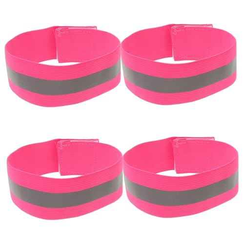 Abaodam 4pcs Reflective Wrist Strap Running Reflective Band Reflective Night Running Straps Running Belt Safety Reflective Elastic Cycling Belt Running Wrist Belt Polyester Rosy