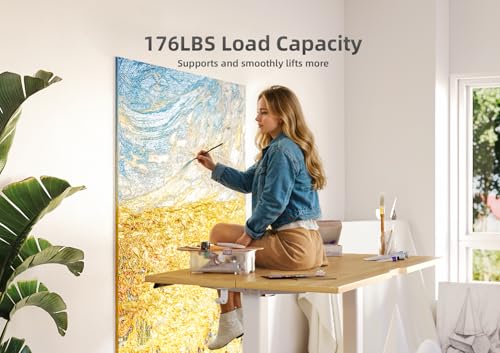 Claiks Bamboo Electric Standing Desk, Adjustable Height Stand up Desk, 40x24 Inches Sit Stand Home Office Desk with Splice Board, White Frame/BambooTop