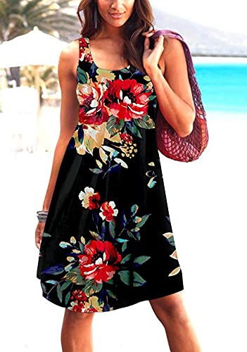 Image of Camisunny Women Casual Loose Tank Dresses Sleeveless Beach Vacation Dress Swing Pleated U Neck Fashion Soft