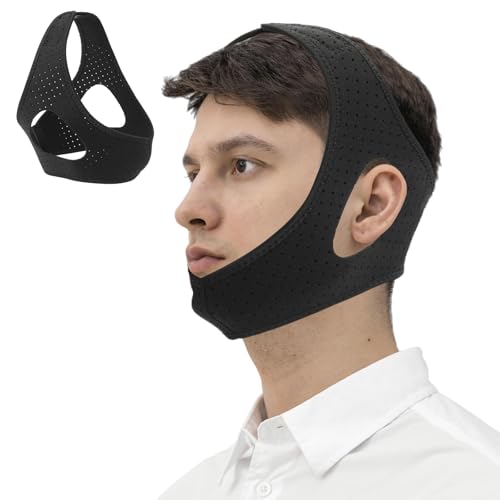 Anti Snore Chin Strap for Men, Adjustable Anti-Snoring Chin Strap, Breathable Sleep Chin Strap to Keep Mouth Closed, Mouth Breathing Corrector & Snoring Solution, Comfortable Sleeping Jaw Strap