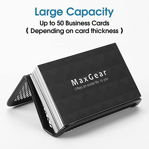 Maxgear Business Card Holder For Desk Metal Business Card Holders Mesh Business Card Holder Display Desk Business Card Stand Business Card Desk Holder With 50 Business Cards Capacity Black, 2 Pack #TOP1