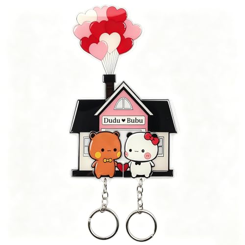 YOKUSHI Bubu and Dudu Couple Keychains Holder for Wall Cute Bears Acrylic Key Chains for for Women Backpacks Car Keys Gifts (B)