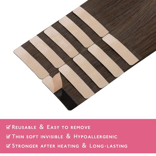 Image of WENNALIFE Tape in Hair Extensions Human Hair Chocolate Brown Tape in Extensions, 10pcs 30g 24 inch Remy Invisible Tape Ins Straight Soft Real Human Hair Tape in Extensions Refill Set Extensions