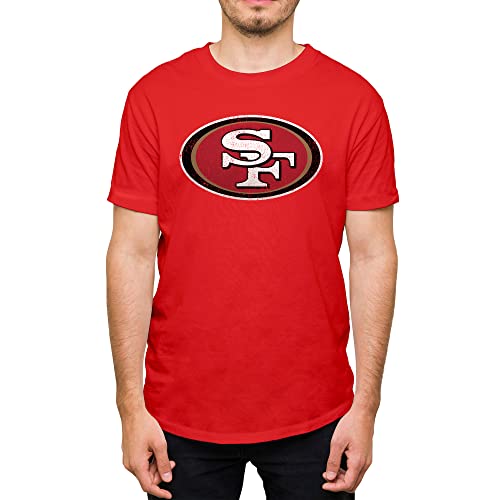 Hybrid Sports NFL - San Francisco 49ers Distressed Team Logo - Mens and Womens Short Sleeve T-Shirt - Size X-Large - San Francisco 49ers - Red
