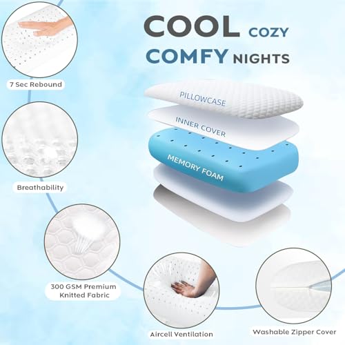 Image of AYKA Cooling Memory Foam Pillow For Neck & Shoulder Pain | Neck Orthopedic Pillow For Sleeping, Pain Relief & Spinal Alignment | Ergonomic Design | 2 Years Warranty (Set of 1),White