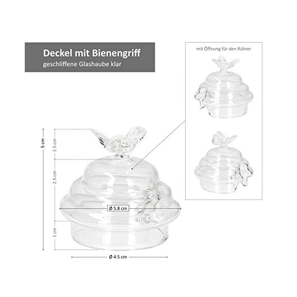 MamboCat 3 teiliges Set Honigtopf mit HoniglÃ¶ffel und Deckel I Glas TÃ¶pfchen zum Servieren von Ahornsirup I Glasdeckel mit Deko Bienchen und Aussparung fÃ¼r SpirallÃ¶ffel I Honig Glas 400ml – Bild 6