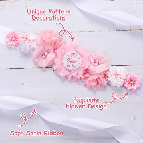 Image of Pink Bow Gender Reveal Maternity Sash Kit, Pink Baby Shower Belly Belt and Mom to Be Dad to Be Corsage Pins, New Parent Pregnancy Announcement Photo Props Party Supplies