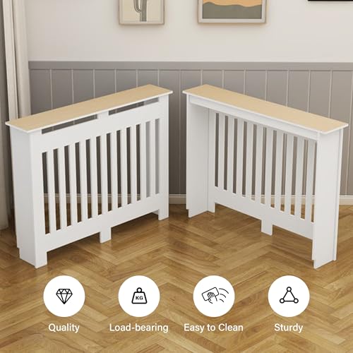 Housse de chauffage en bois blanc et tablette radiateur étroite - 5