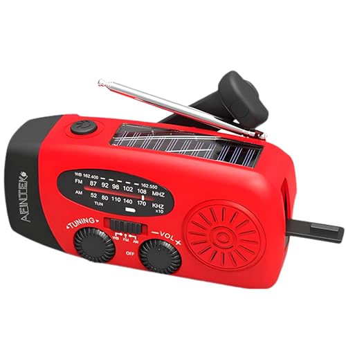 AFINTEK Radio Solaire Dynamo d’Urgence, Radio à Manivelle Survie AM/FM/NOAA, Radio de Survie Rechargeable, Powerbank 2000mAh, Lampe Dynamo Survie Torche...
