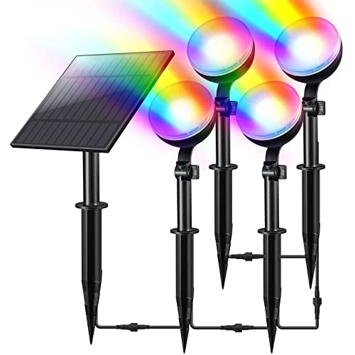 Linkind Solar Outdoor Lights Waterproof Ip67, Solar Color Changing Spotlights Outdoor, 4-In-1 Dusk To Dawn 9.8Ft Cable Solar Landscape Spotlights For Garden, Yard, Driveway Walkway, Patio, Multi-Color #TOP15
