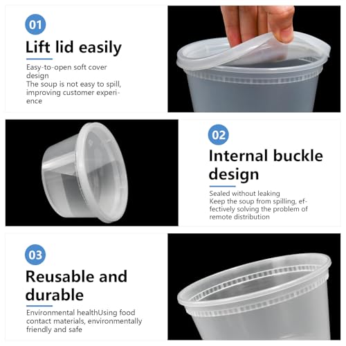 Kleemeiero 30 Pièces Boite Plastique Alimentaire avec Couvercle Reutilisable, 450ml récipients à emporter ronds en transparent Pot de Sauce en Transparent Boîte à Emporter – vue 4