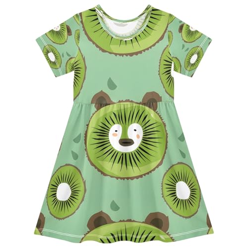 Bear's Face Kiwi Slices Girls Dress Short Sleeve Dress Casual Dresses 2-8Y